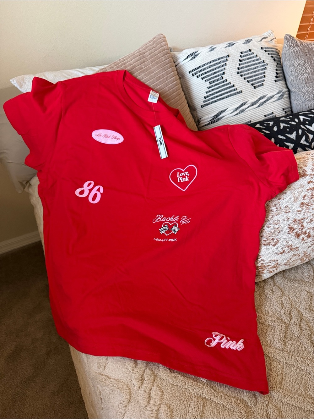 PINK Victoria's Secret Red Graphic Short Sleeve Campus Tee